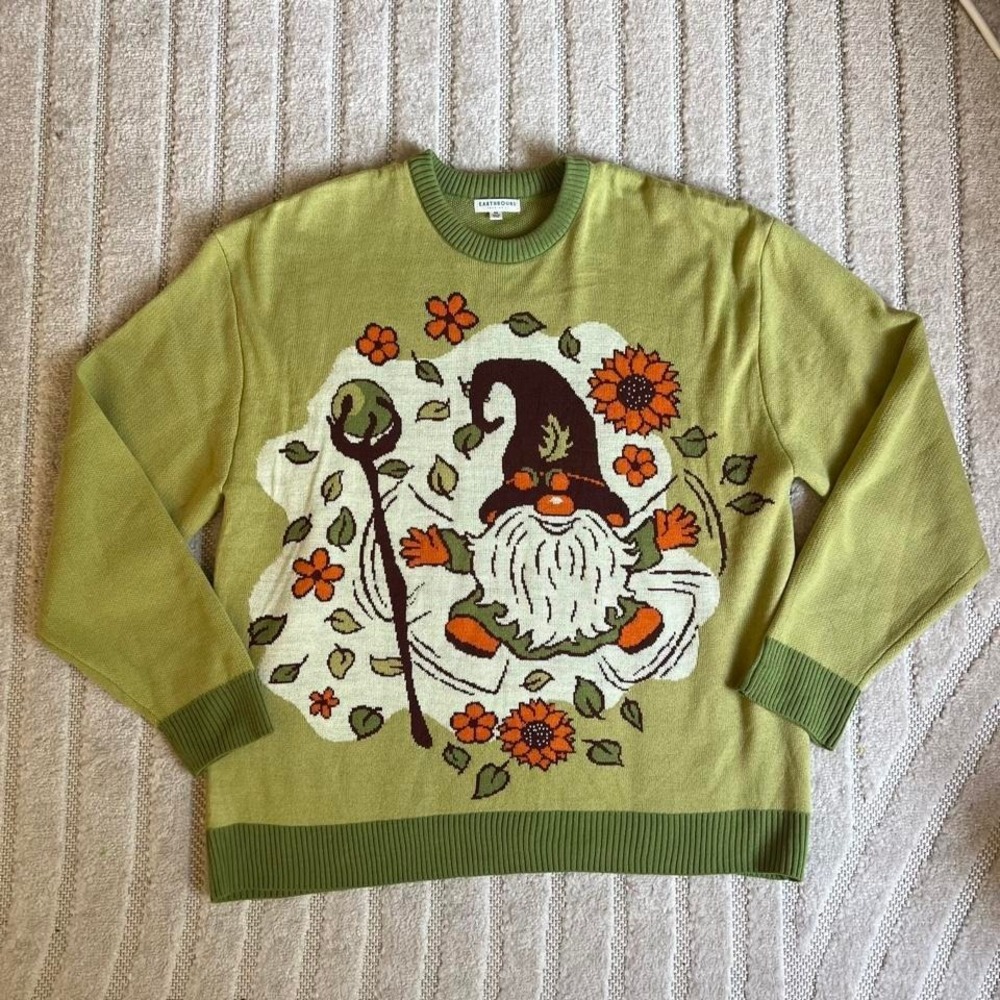 Earthbound Trading Company Sage Green Gnome sweater size medium cottage boho